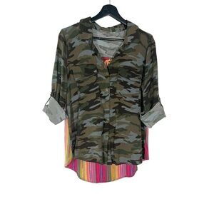 Camouflage Button-Up Shirt with Striped Back